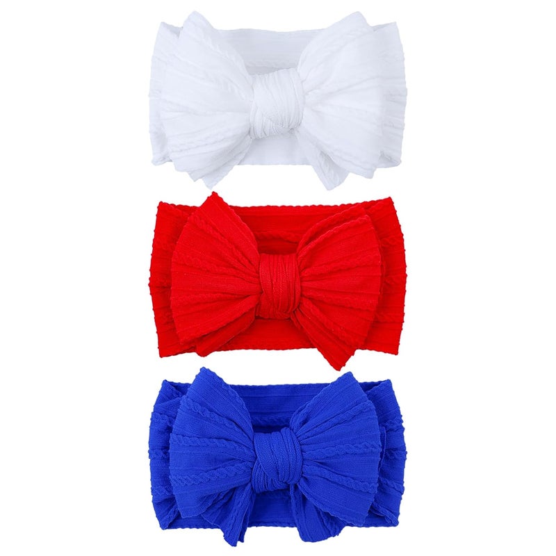 LemonSpace Store Handmade Headband for 4th of July Blue Baby Bow Newborn Accessories Infant Girls Hair Bows Red White and Blue Stretchy Soft Nylon Baby girl Bows Newborn Toddlers Headwrap - Image 1